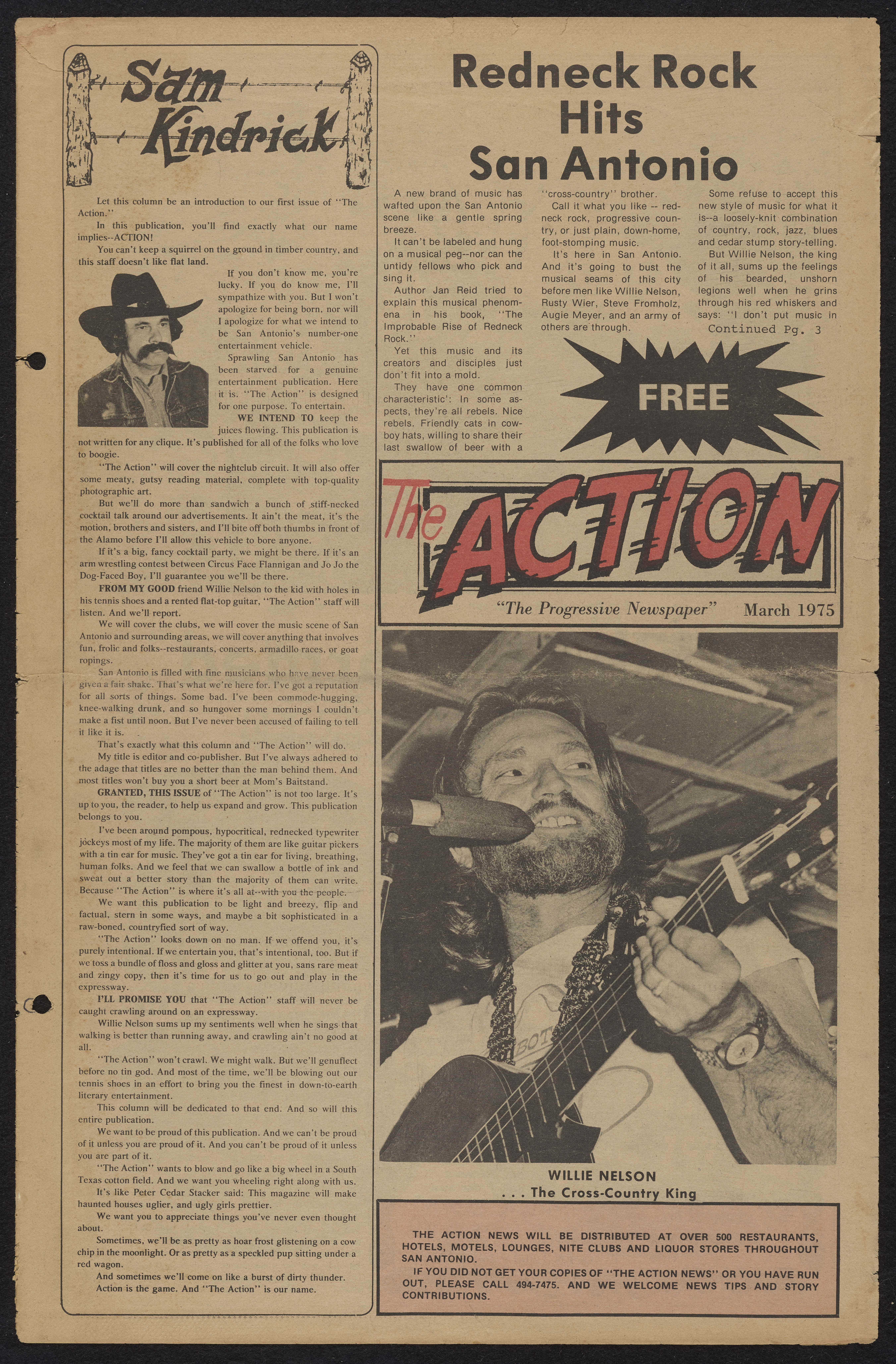 Cover of Action Magazine, March 1975, with Willie Nelson on the cover